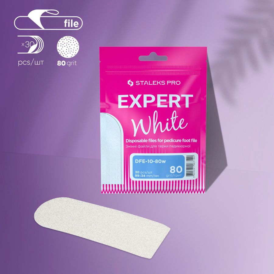 Rezerve albe de unică folosință pentru pilă pedichiură EXPERT 10 – 80 grit (30 bucăți)